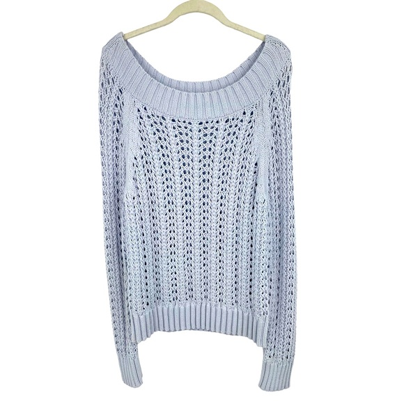 J.CREW Wide-Neck Beach Sweater Cotton Blend Pointelle in Light Blue - Size XS - Picture 1 of 8